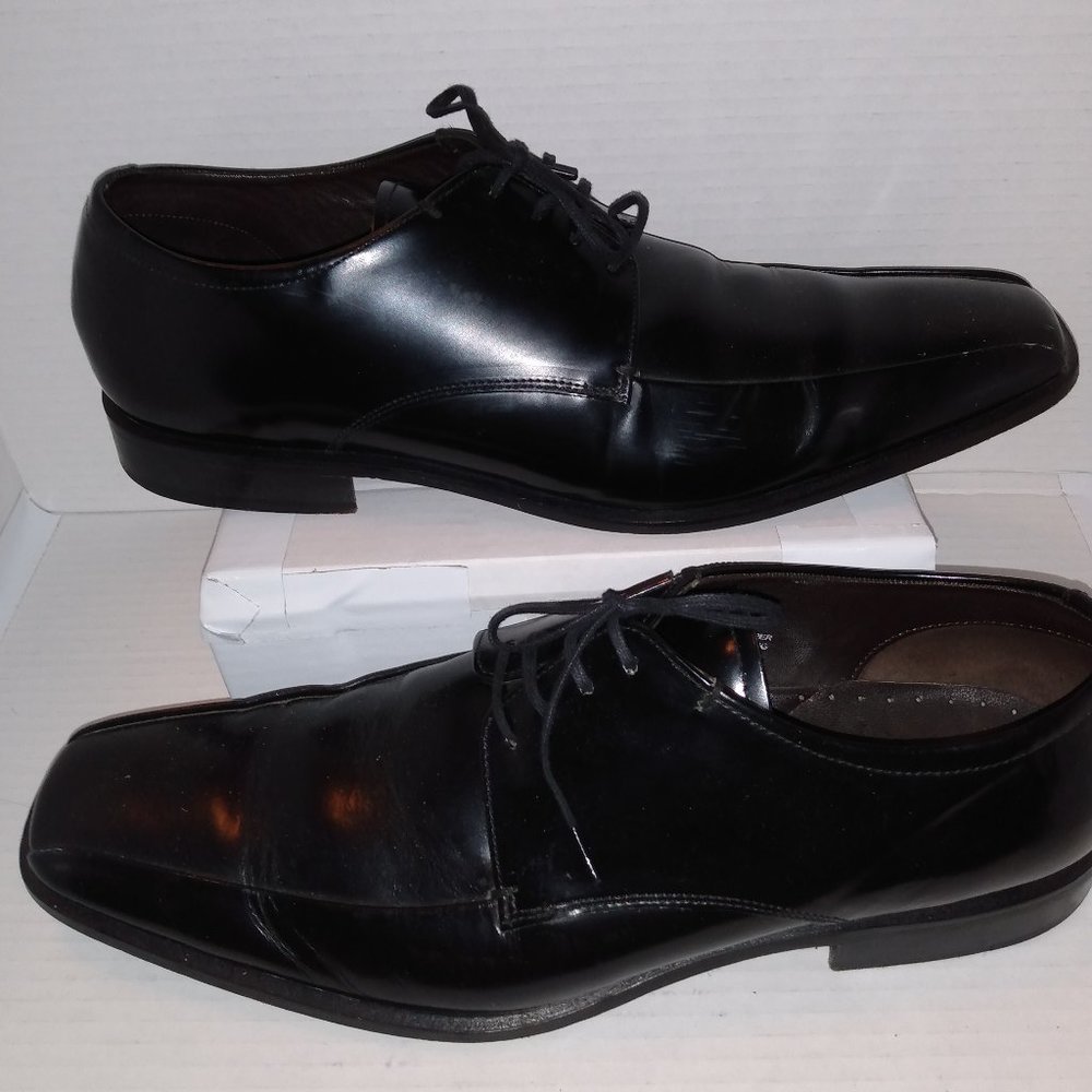 Kenneth Cole Black Leather Mens Square Toe Lace Up